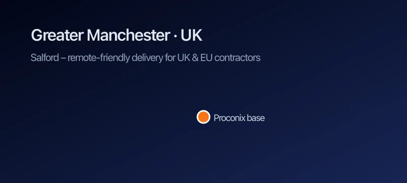Proconix UK construction software team location: Greater Manchester base serving contractors with construction workflow platform across UK and EU